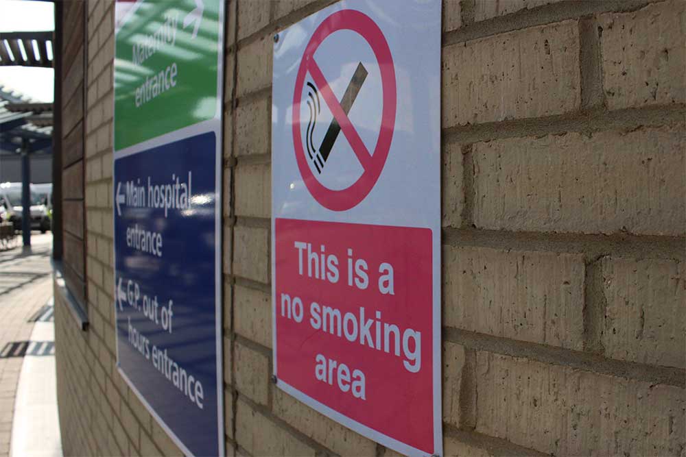 No smoking sign at Queen's Hospital, Romford